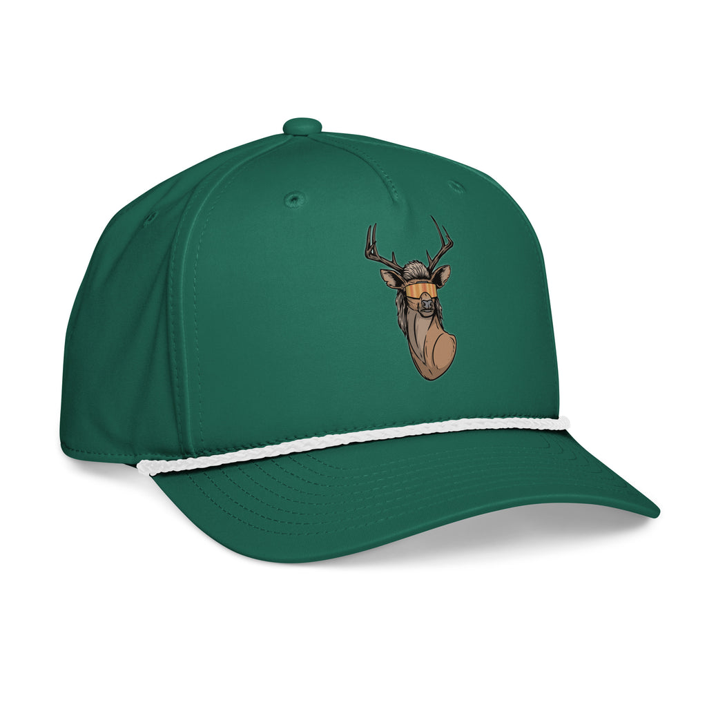 Kelly green deer with mullet rope hat side view – printed funny hat for deer hunters and outdoor lovers