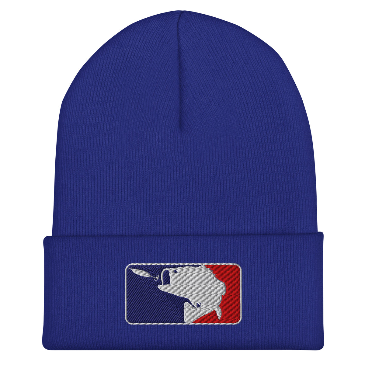 Royal blue baseball fishing embroidered beanie – cold weather fishing hat for anglers
