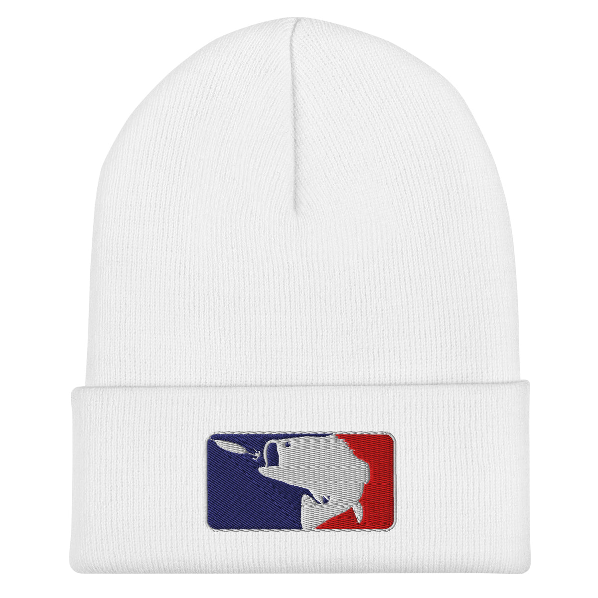 White baseball fishing embroidered beanie – funny fishing gift for anglers who fish all winter