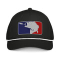 Baseball fishing embroidered black rope hat with white rope front view – funny fishing cap