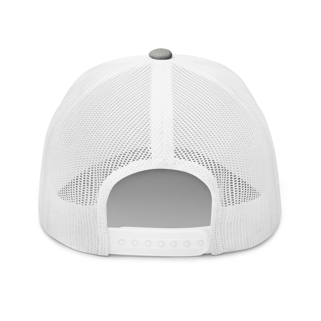 Baseball fishing gray heather white mesh trucker hat back view – adjustable snapback