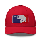 Baseball fishing embroidered red trucker hat front view – funny fishing cap