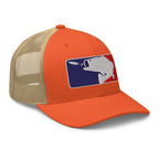 Rustic orange and khaki mesh baseball fishing trucker hat right front view – funny fishing cap