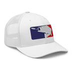 White baseball fishing trucker hat right front view – funny embroidered fishing cap