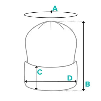 Outdoorz Hats size guide for beanies with labeled dimensions