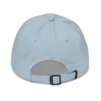 Camo bow light blue dad hat back view – adjustable antique buckle strap