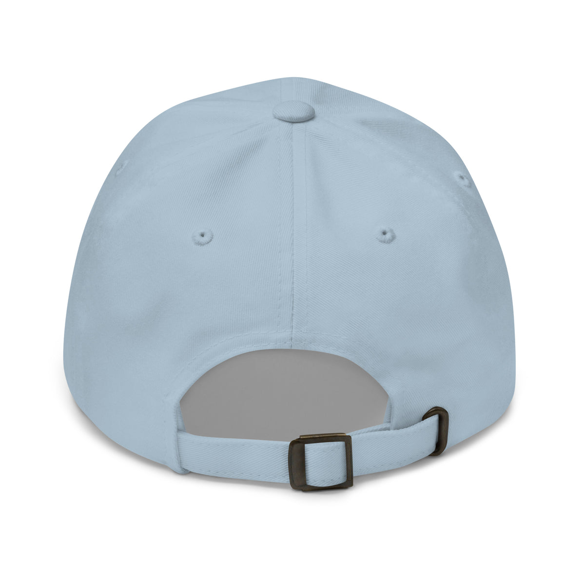Camo bow light blue dad hat back view – adjustable antique buckle strap