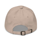 Camo bow stone dad hat back view – adjustable antique buckle strap