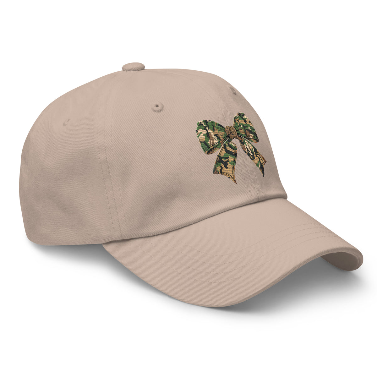 Stone camo bow dad hat side view – women's outdoor hunting cap