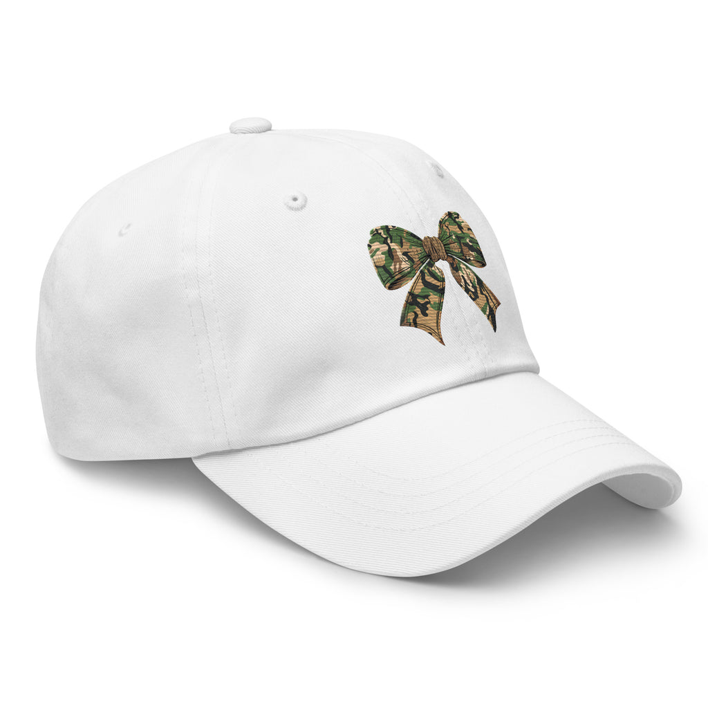 White camo bow dad hat side view – women's outdoor hunting cap