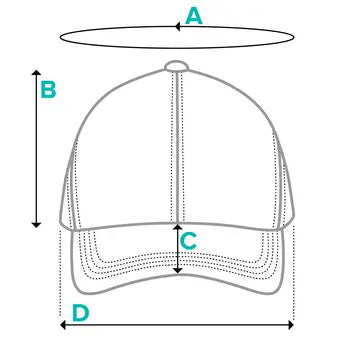Outdoorz Hats size guide for dad hats with labeled dimensions