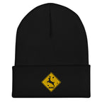 Deer crossing sign embroidered black beanie – funny deer hunting winter hat