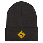 Deer crossing sign embroidered dark gray beanie – funny deer hunting winter hat
