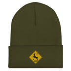 Deer crossing sign embroidered olive beanie – funny deer hunting winter hat