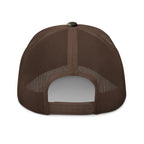 Deer crossing sign camo trucker hat back view – adjustable plastic snapback closure