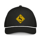 Deer crossing sign embroidered black rope hat with white rope – funny deer hunting cap with bullet holes