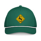 Deer crossing sign embroidered kelly green rope hat with white rope – funny deer hunting cap with bullet holes