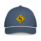 Deer crossing sign embroidered light blue rope hat with white rope – funny deer hunting cap with bullet holes