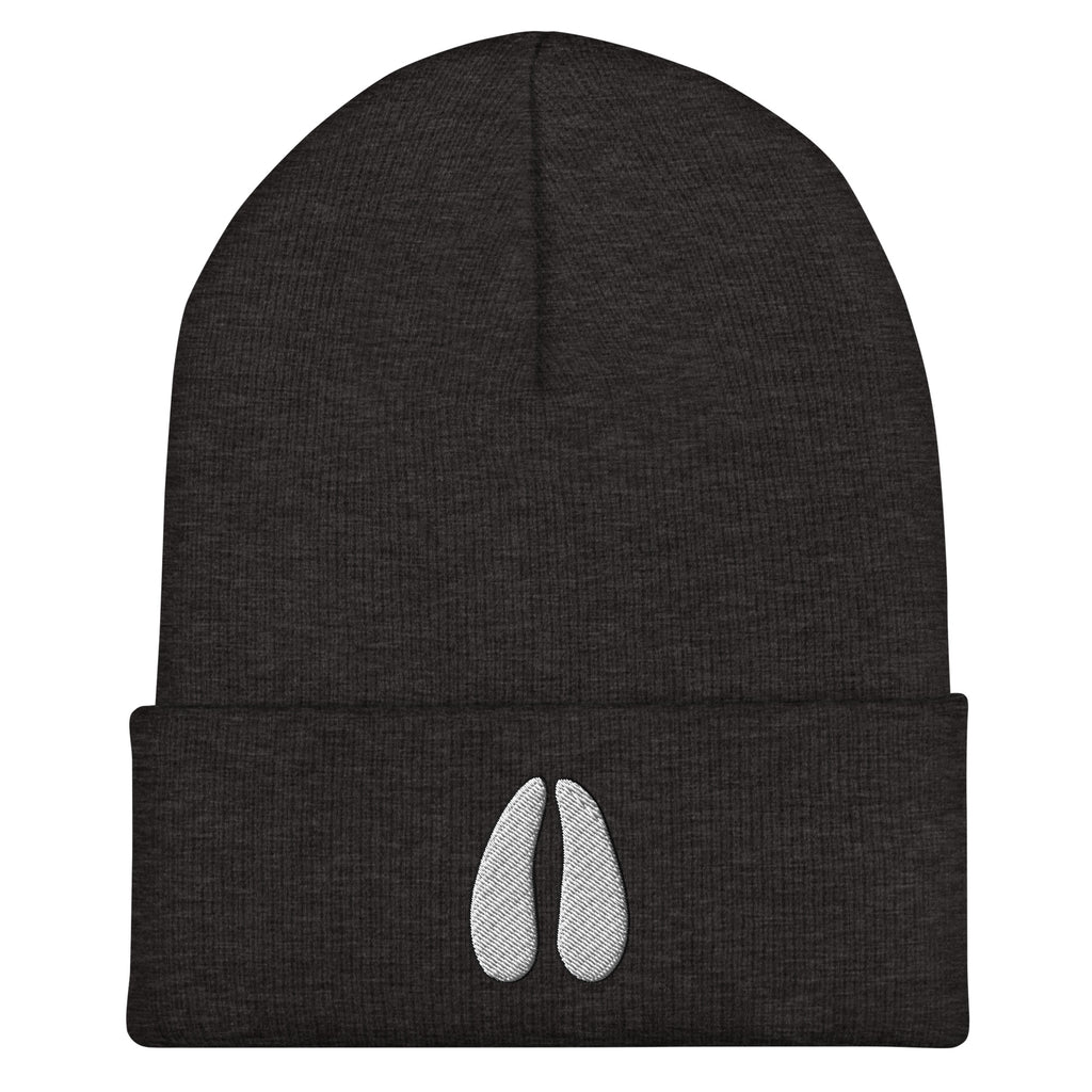 Dark gray deer track beanie – embroidered deer hoof print winter hat for outdoorsmen