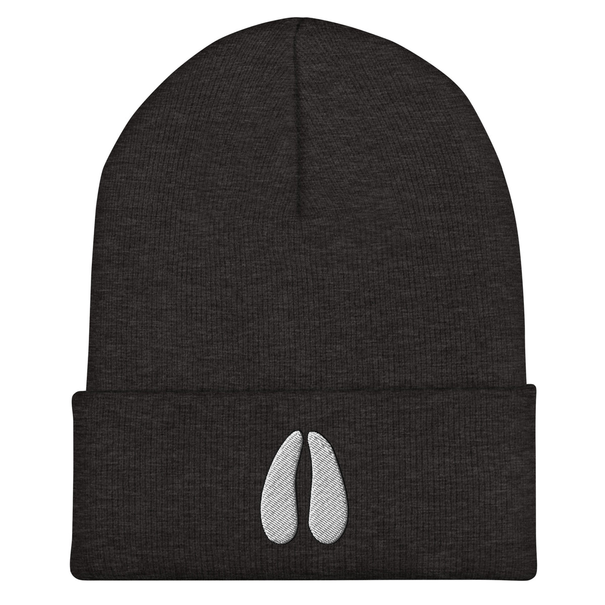 Dark gray deer track beanie – embroidered deer hoof print winter hat for outdoorsmen