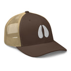 Brown and khaki mesh deer track trucker hat side view – embroidered hunting cap for deer hunters