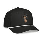 Black deer with mullet rope hat with white rope side view – funny printed cap for deer hunters