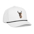 White deer with mullet rope hat with black rope side view – funny printed deer hunting cap