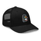 Black Duck Mullet trucker hat side view – funny embroidered duck hunting cap