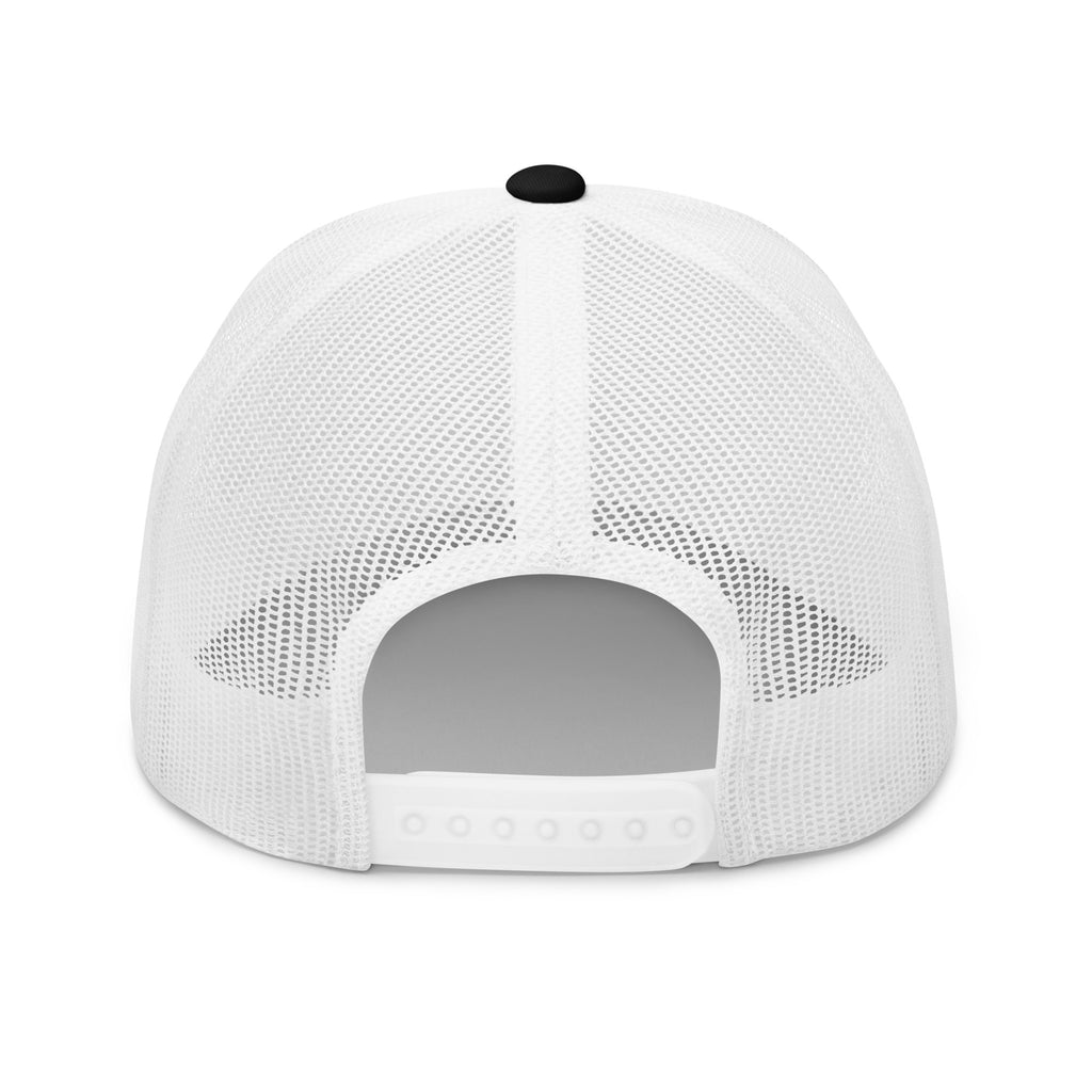 Duck Mullet black white mesh trucker hat back view – adjustable snapback closure