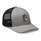 Gray heather and black mesh Duck Mullet trucker hat side view – funny duck hunting cap