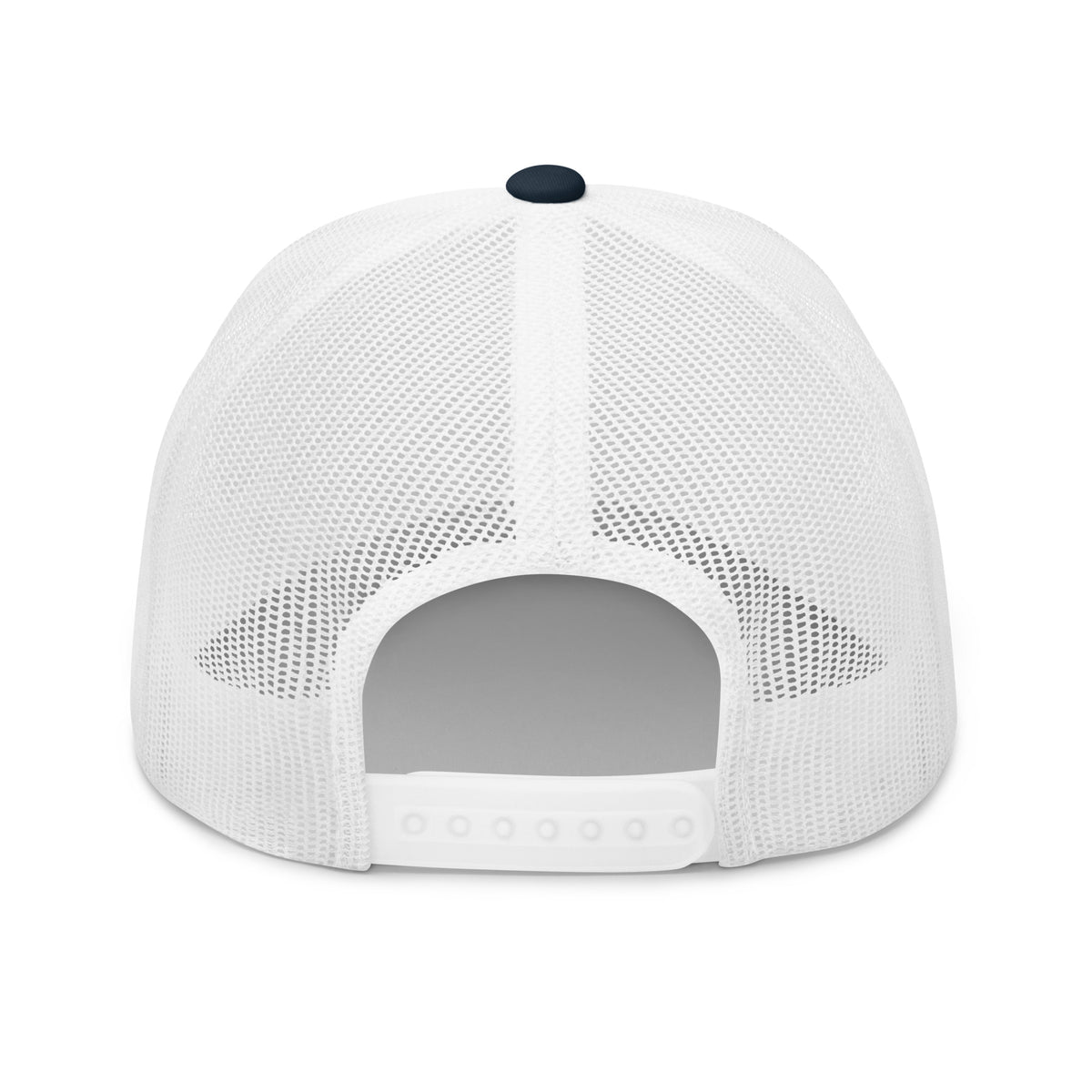Duck Mullet navy white mesh trucker hat back view – adjustable snapback closure