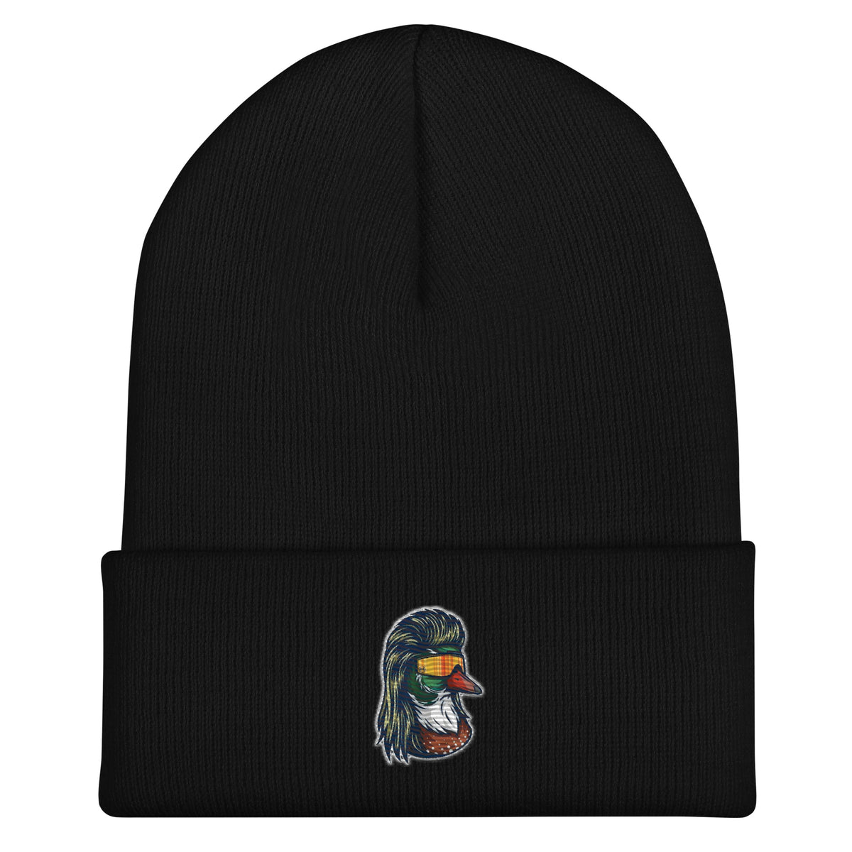 Duck with mullet embroidered black beanie – funny duck hunting winter hat