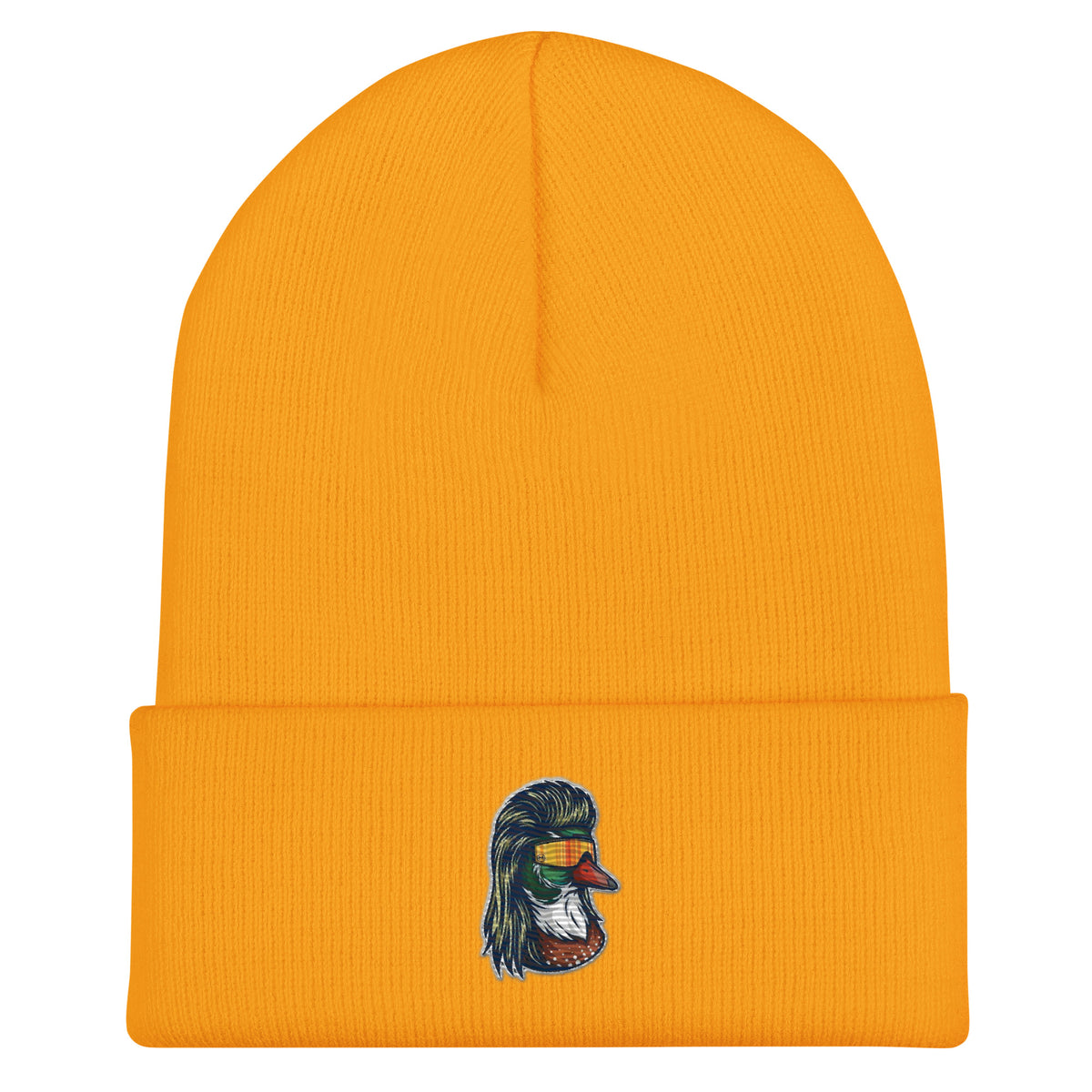 Gold duck with mullet embroidered beanie – funny outdoor winter hat for waterfowl hunters