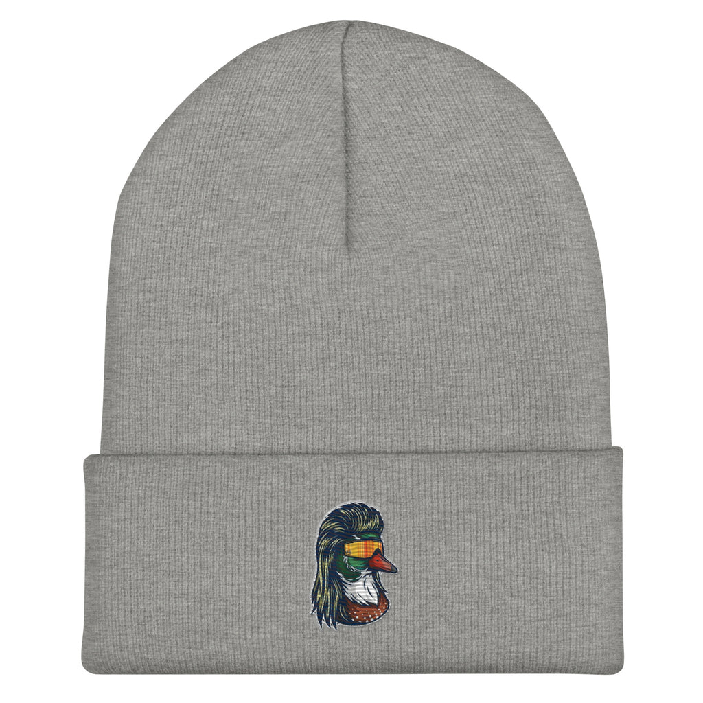 Gray heather duck with mullet beanie – embroidered funny hat for duck hunters in cold weather