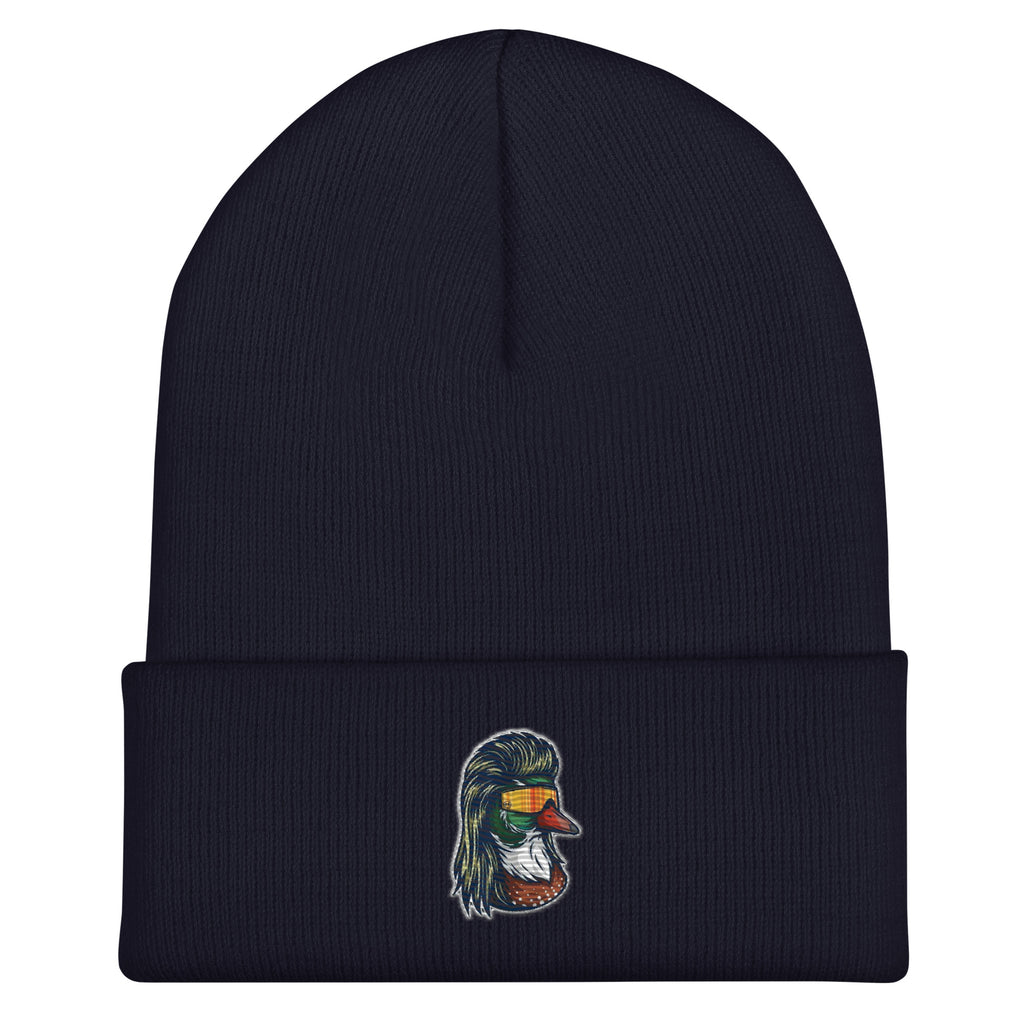 Navy duck with mullet beanie – embroidered cold weather hat for duck hunters