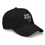 Side view of Gone Fishing black dad hat