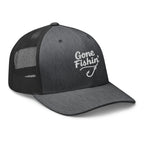 Side view of Gone Fishing dark gray heather trucker hat
