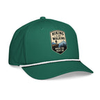 Kelly green hiking is just walking where you might die rope hat side view – funny hiking cap