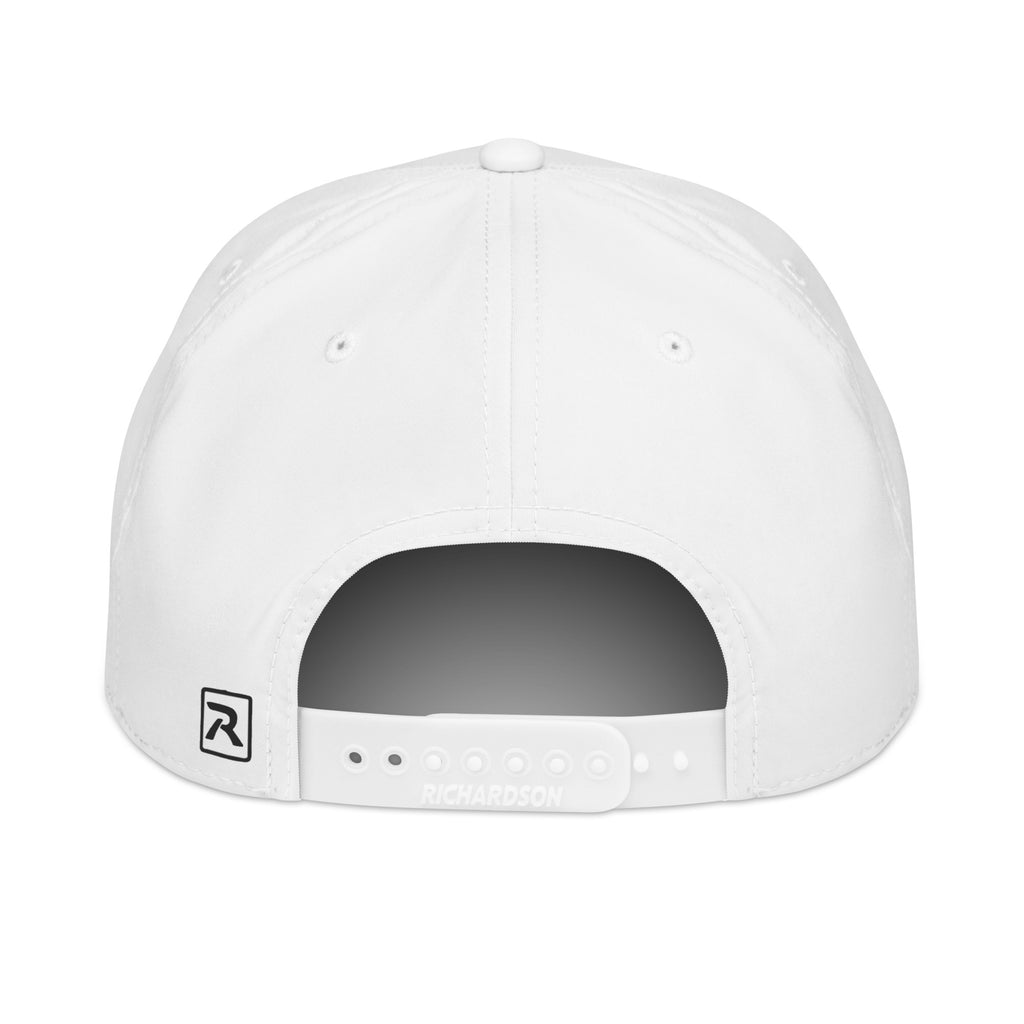 Hiking is just walking where you might die white rope hat with black rope back view – adjustable snapback closure
