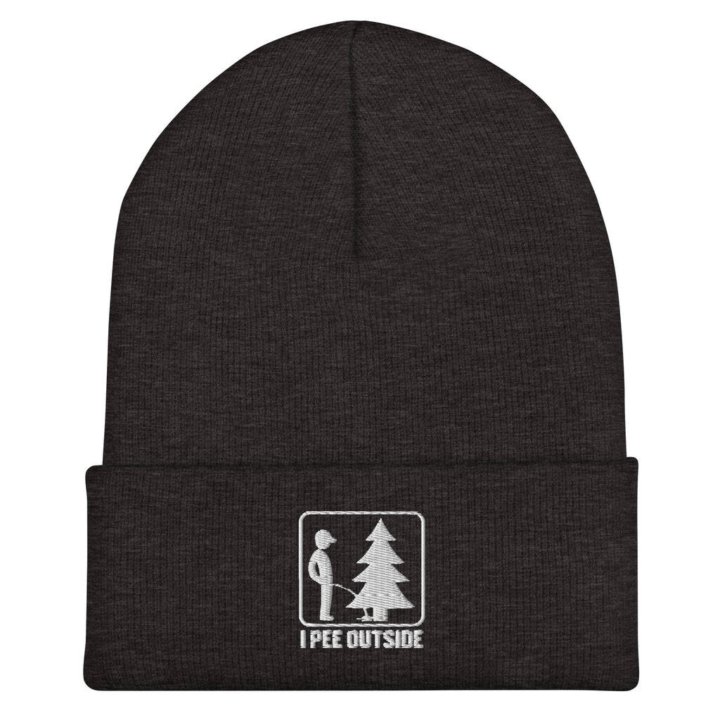 I Pee Outside embroidered dark gray beanie – funny outdoor cold weather hat