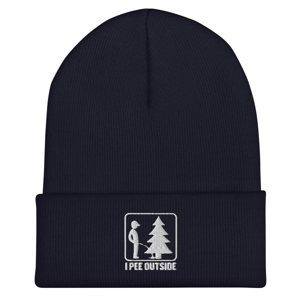 I Pee Outside embroidered navy beanie – funny outdoor winter hat