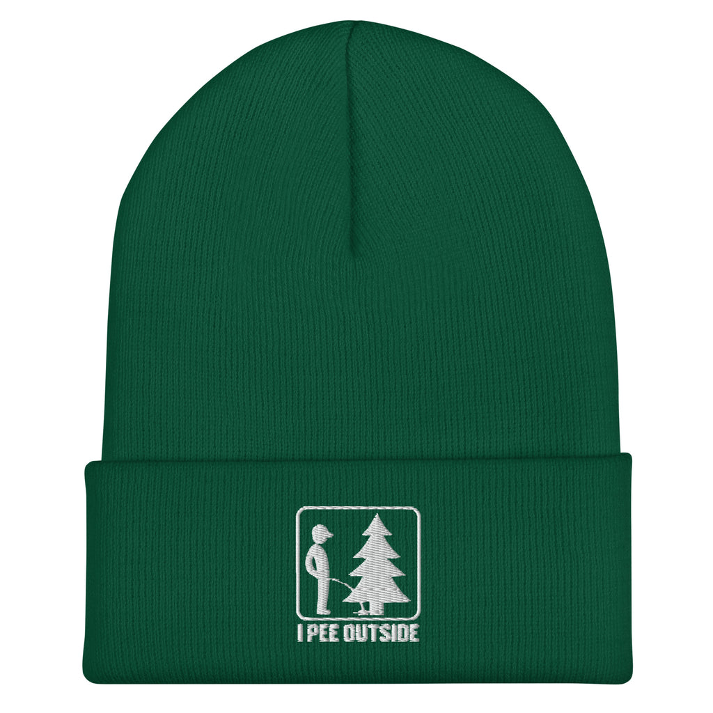 I Pee Outside embroidered spruce beanie – funny outdoor winter hat