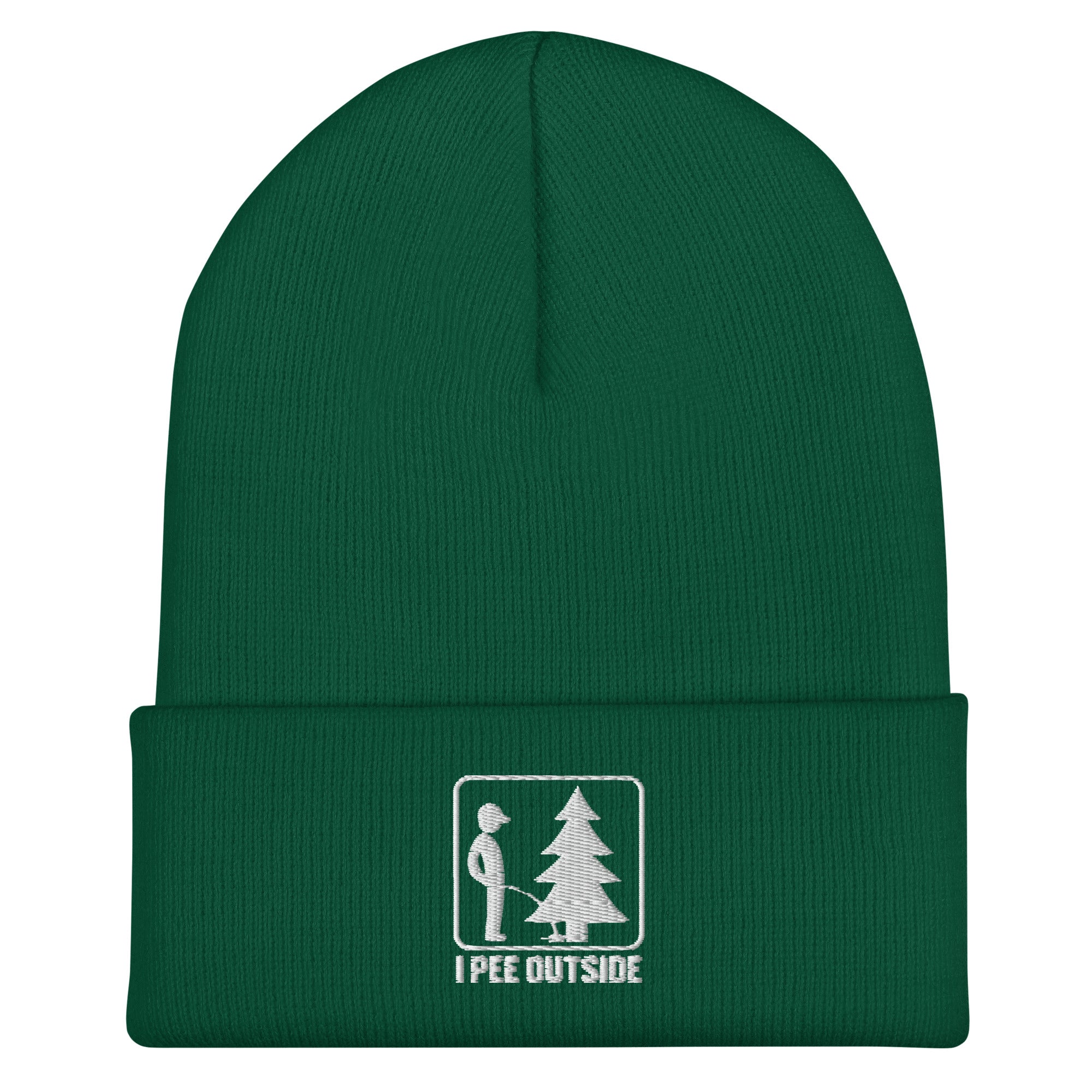 I Pee Outside embroidered spruce beanie – funny outdoor winter hat