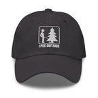 I Pee Outside embroidered dark gray dad hat front view – funny outdoor cap