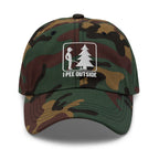 I Pee Outside embroidered green camo dad hat front view – funny hunting outdoor cap