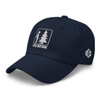 Navy I Pee Outside dad hat left side view showing Outdoorz Hats logo embroidery