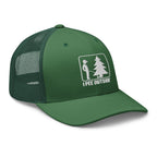 Evergreen I Pee Outside trucker hat side view – funny embroidered outdoor cap