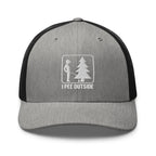I Pee Outside embroidered heather trucker hat black mesh front view – funny outdoor cap