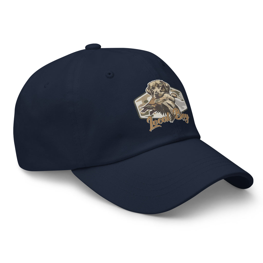 Navy Local Boy dad hat side view – duck hunting outdoor cap