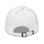 Local Boy white dad hat back view – adjustable antique buckle strap